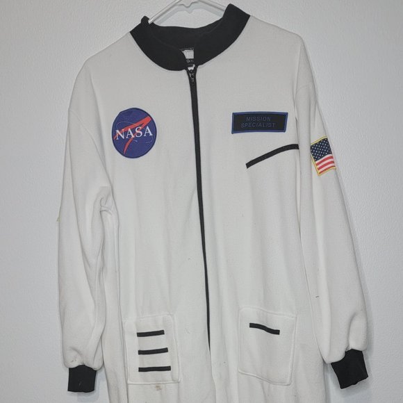 NASA Astronaut One Piece Silver Lilly Pajamas White Sz Adult S Small Halloween - Picture 2 of 7